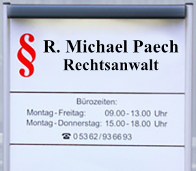 Impressum R. Michael Paech Rechtsanwalt in Wolfsburg Firmenschild